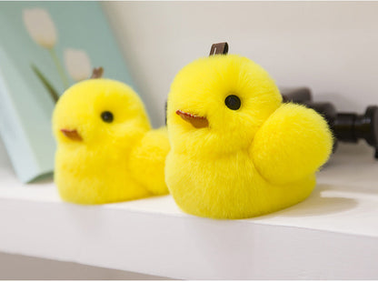 Cute Real Rabbit Fur Duck Keychain - Phone Accessory