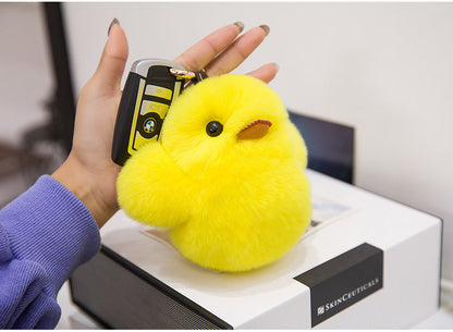 Cute Real Rabbit Fur Duck Keychain - Phone Accessory