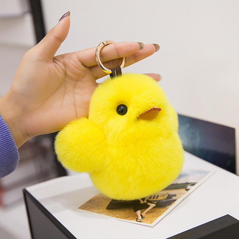 Cute Real Rabbit Fur Duck Keychain - Phone Accessory