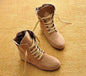 Autumn Solid Color Lace Up Flat Short Boots-Homeunderwear