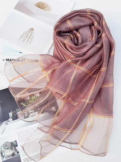 Wool Blend & Mulberry Silk Plaid Sun-Protection Shawl&Scarf