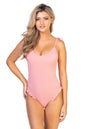 Free Shipping For Ribbed Peach One-piece Swimsuit With Ruffled Trim