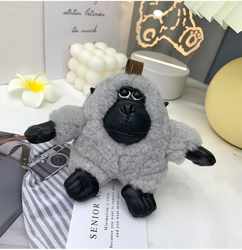 Cute Gorilla Keychain with Real Rabbit Fur - Luxury Phone Charm"