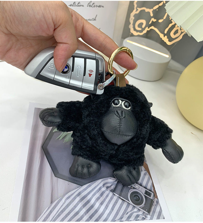 Cute Gorilla Keychain with Real Rabbit Fur - Luxury Phone Charm"