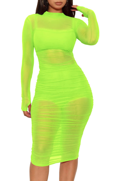 Sexy Mesh Long Sleeve Party Dress(Dress + Vest + shorts 3-piece set)