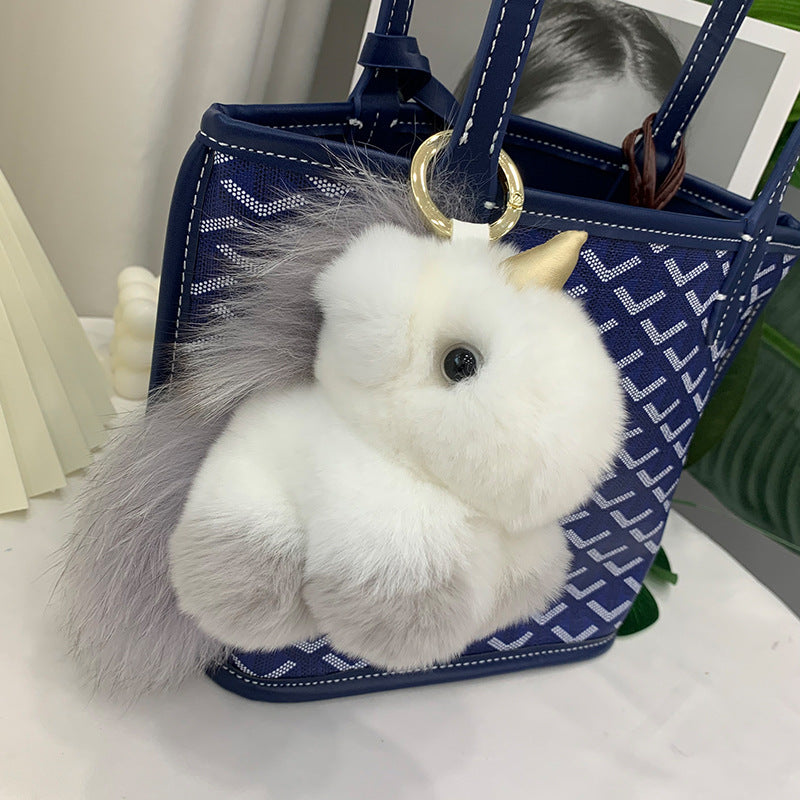 Cute Real Rabbit Fur Unicorn Charm Keychain & Bag Decor