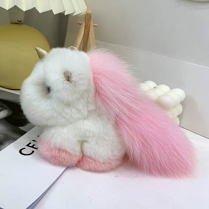 Cute Real Rabbit Fur Unicorn Charm Keychain & Bag Decor