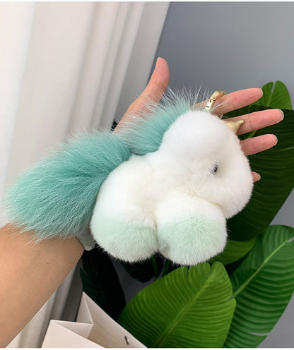 Cute Real Rabbit Fur Unicorn Charm Keychain & Bag Decor