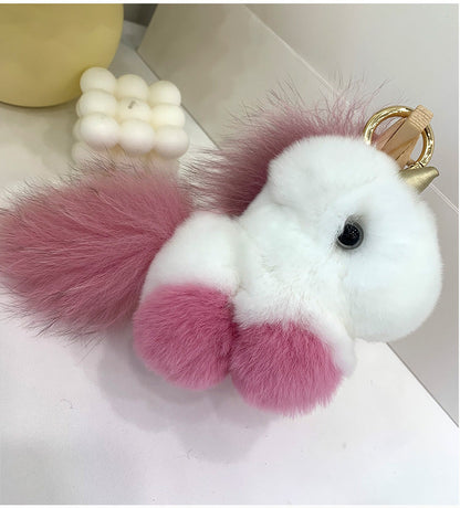 Cute Real Rabbit Fur Unicorn Charm Keychain & Bag Decor