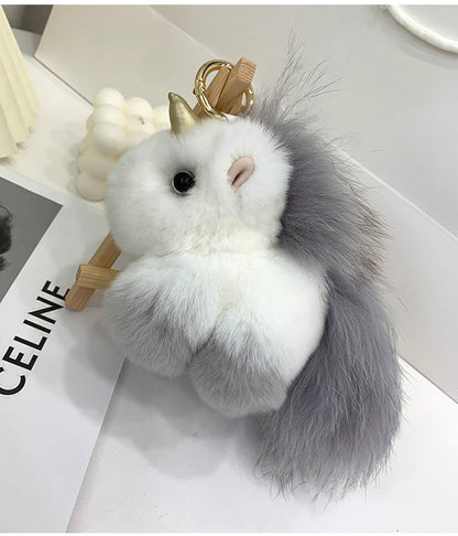 Cute Real Rabbit Fur Unicorn Charm Keychain & Bag Decor