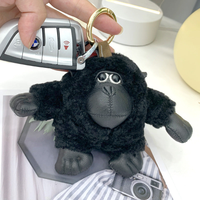 Cute Gorilla Keychain with Real Rabbit Fur - Luxury Phone Charm"