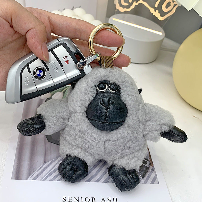 Cute Gorilla Keychain with Real Rabbit Fur - Luxury Phone Charm"