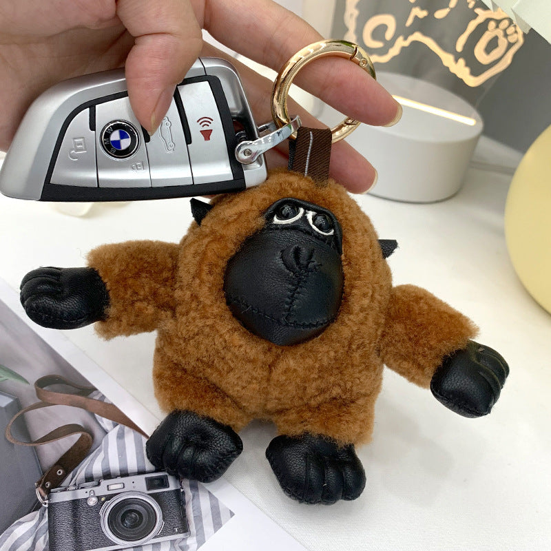 Cute Gorilla Keychain with Real Rabbit Fur - Luxury Phone Charm"