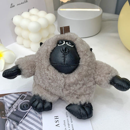 Cute Gorilla Keychain with Real Rabbit Fur - Luxury Phone Charm"