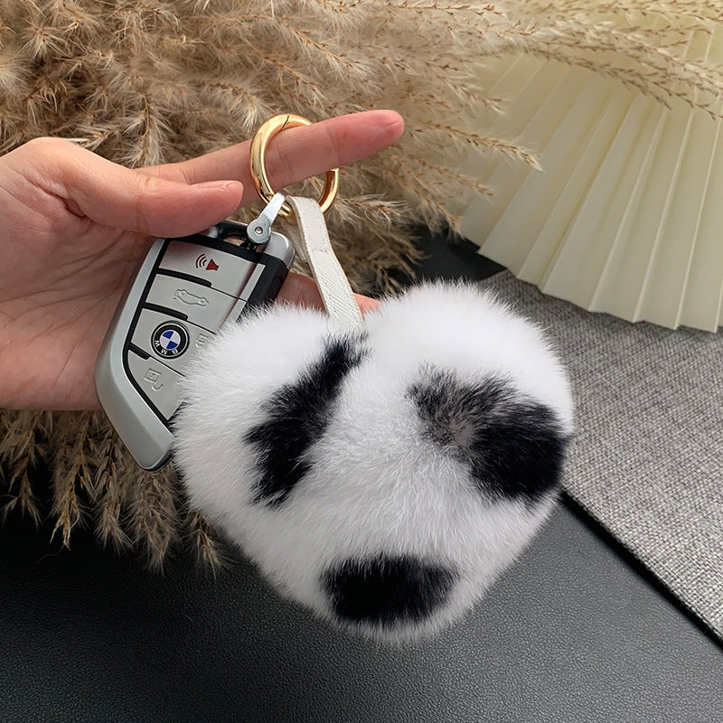 Cute Real Rabbit Fur Heart Keychain - Accessory