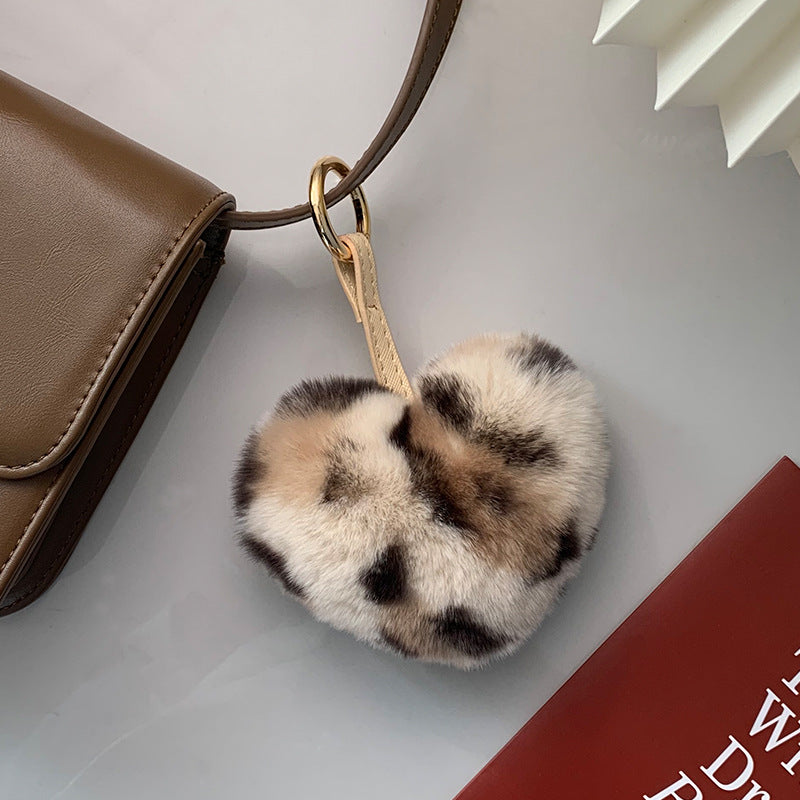 Cute Real Rabbit Fur Heart Keychain - Accessory