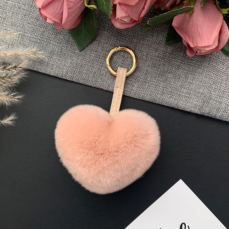 Cute Real Rabbit Fur Heart Keychain - Accessory