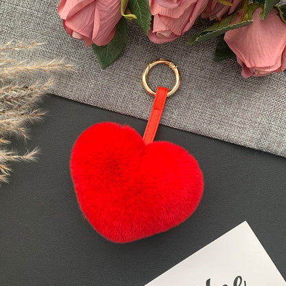 Cute Real Rabbit Fur Heart Keychain - Accessory