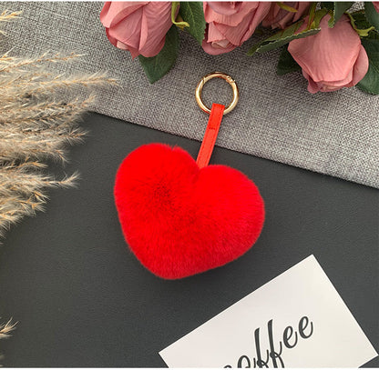 Cute Real Rabbit Fur Heart Keychain - Accessory