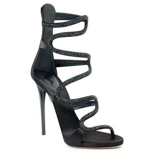 Sexy Leather Rhinestone Buckles High Heel Sandals