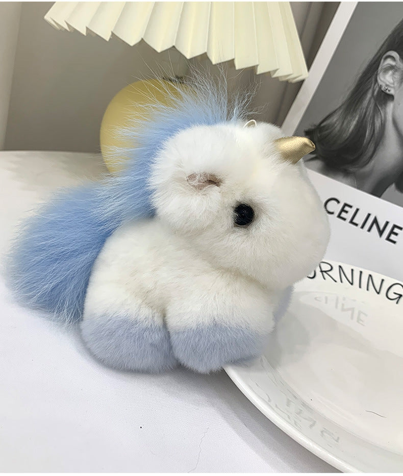 Cute Real Rabbit Fur Unicorn Charm Keychain & Bag Decor