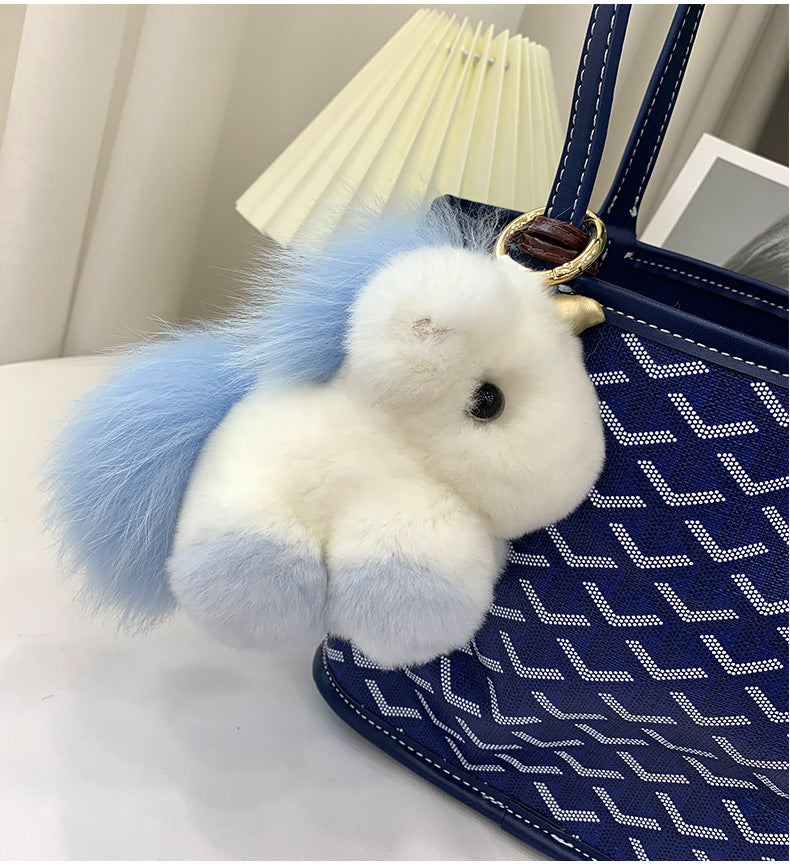 Cute Real Rabbit Fur Unicorn Charm Keychain & Bag Decor