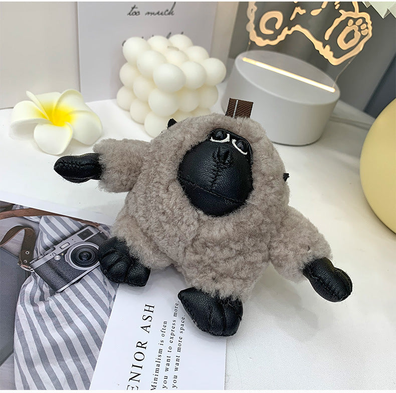 Cute Gorilla Keychain with Real Rabbit Fur - Luxury Phone Charm"