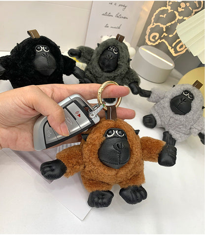 Cute Gorilla Keychain with Real Rabbit Fur - Luxury Phone Charm"