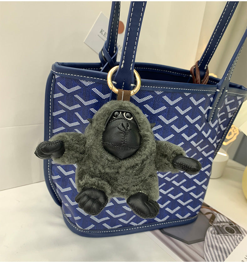 Cute Gorilla Keychain with Real Rabbit Fur - Luxury Phone Charm"