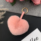 Cute Real Rabbit Fur Heart Keychain - Accessory