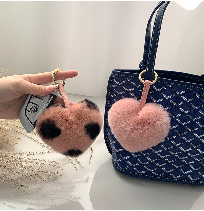 Cute Real Rabbit Fur Heart Keychain - Accessory