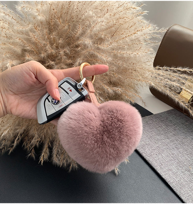 Cute Real Rabbit Fur Heart Keychain - Accessory