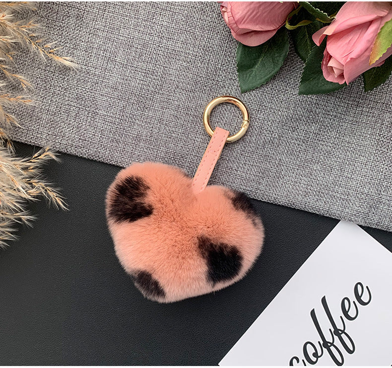 Cute Real Rabbit Fur Heart Keychain - Accessory