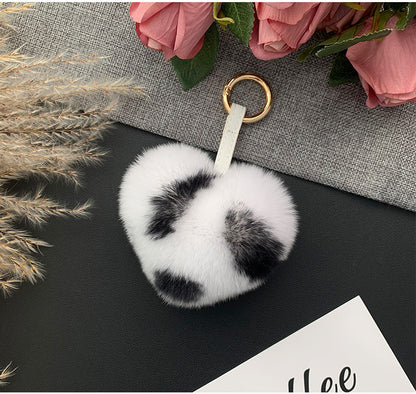 Cute Real Rabbit Fur Heart Keychain - Accessory