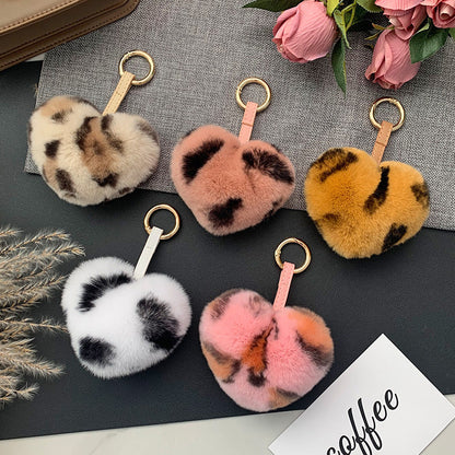 Cute Real Rabbit Fur Heart Keychain - Accessory