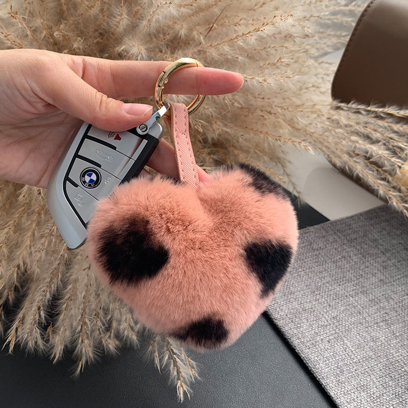 Cute Real Rabbit Fur Heart Keychain - Accessory