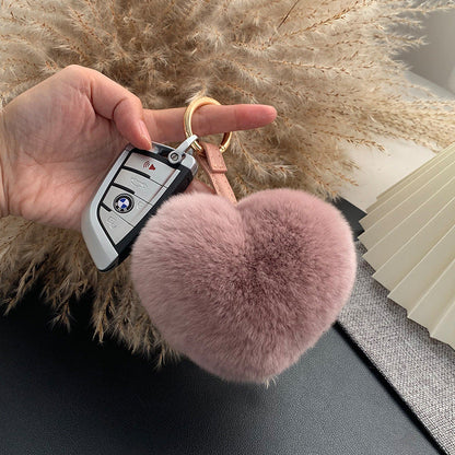 Cute Real Rabbit Fur Heart Keychain - Accessory