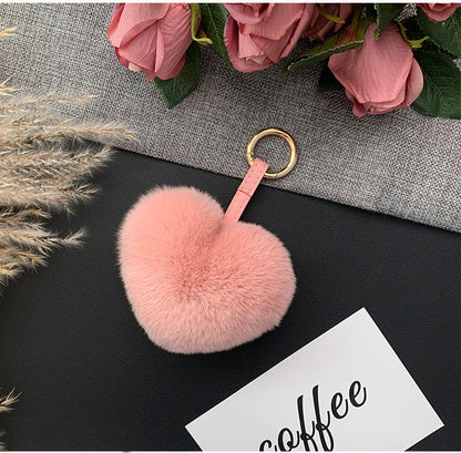 Cute Real Rabbit Fur Heart Keychain - Accessory