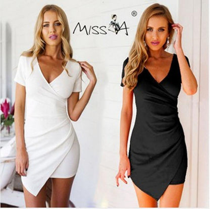 Clearance V-neck Short Sleeves Irregular Sexy Short Dress