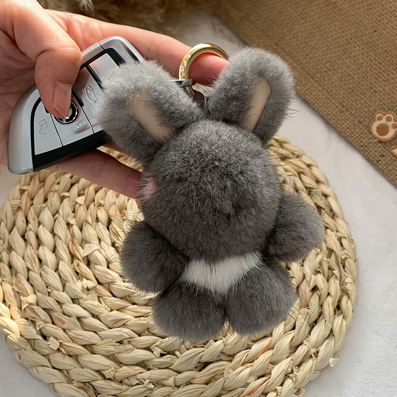 Cute Mink Fur Bunny Charm Keychain & Car Decor