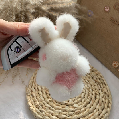 Cute Mink Fur Bunny Charm Keychain & Car Decor