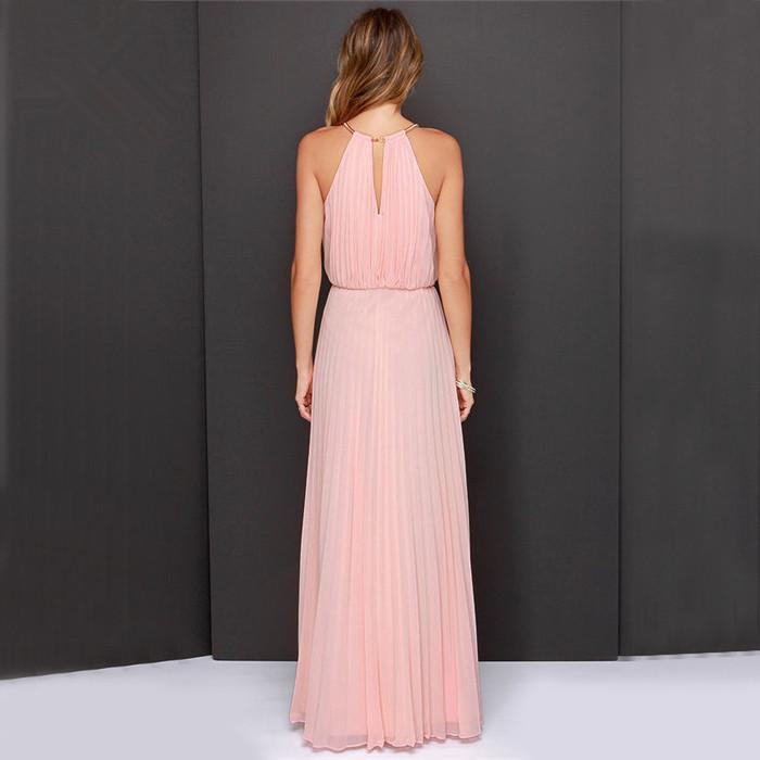 Formal Bear Shoulder Pleated Long Chiffon Maxi Party Prom Dress