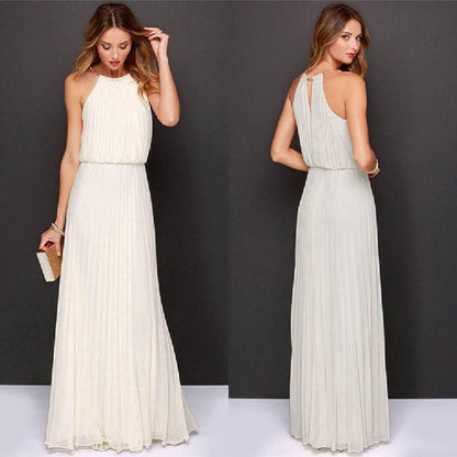 Formal Bear Shoulder Pleated Long Chiffon Maxi Party Prom Dress