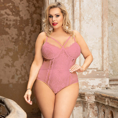 Plus Size Lace Concealed Button-Free Bodysuit