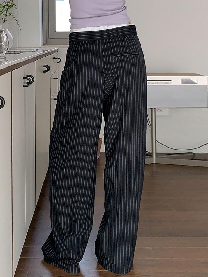 Patchwork Stripe Contrast Color Wide Leg Pants