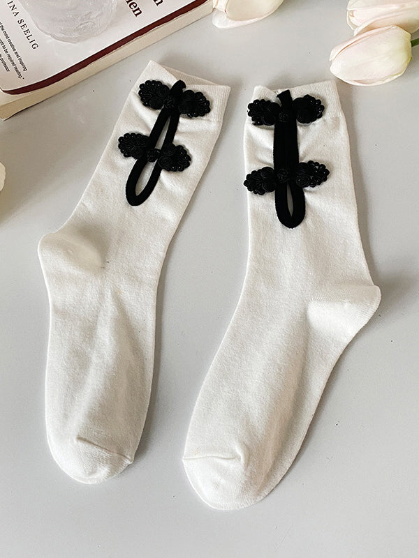 Casual Hollow Solid Color Disc Buckle Socks Accessories-Homeunderwear