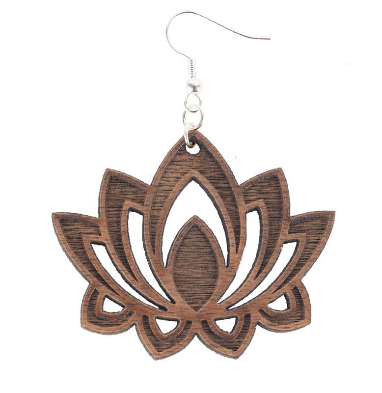 Free Shipping For Lotus wood laser cut earrings