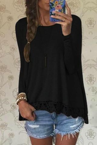 Clearance Lace Patchwork Long Sleeves Casual Loose Scoop T-shirt