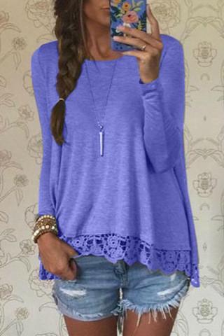 Clearance Lace Patchwork Long Sleeves Casual Loose Scoop T-shirt