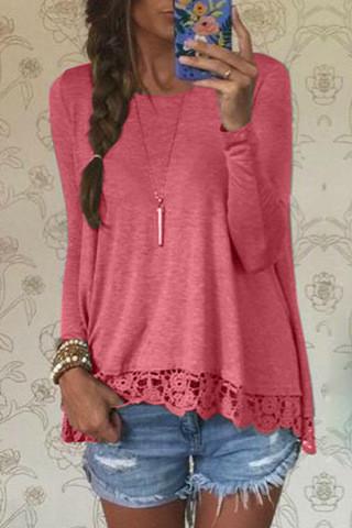 Clearance Lace Patchwork Long Sleeves Casual Loose Scoop T-shirt